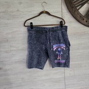 Death Row Records Blue Ripple Junction Mens SZ S Drawstring Shorts Grey Tiedye